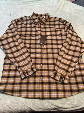 Orvis Flat Creek Tech Flannel Button Down Shirt Blue Yellow Plaid XL NWT’S
